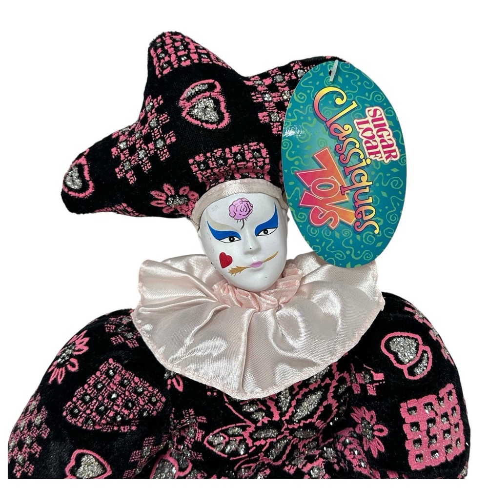 NWT Sugar Loaf Classiques Doll Harlequin Jester Porcelain 17"‎ Velvet Glitter